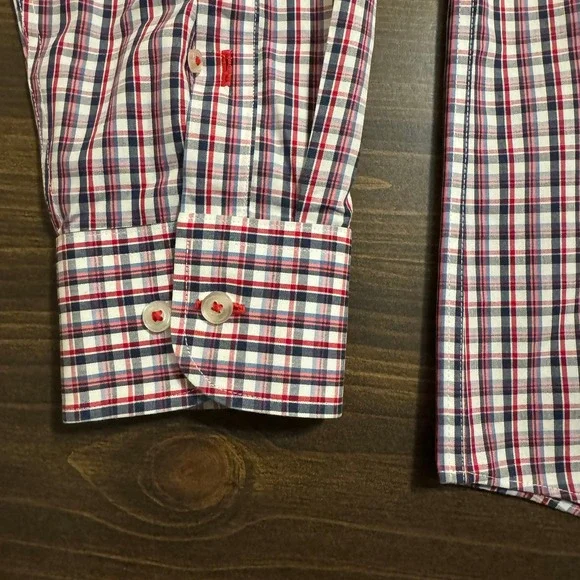 UNTUCKit Button Down Shirt Men's XXL Long Sleeve Red Blue Plaid Wrinkle Free